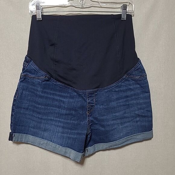 Isabel Maternity Shorts Women's Size 8 Midi Shorts Stretchy Blue Rolled Hem - Picture 1 of 9